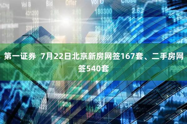 第一证券  7月22日北京新房网签167套、二手房网签540套